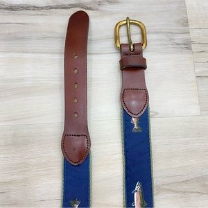 Leather Man Limited Fish Navy blue green men’s belt Sz 40